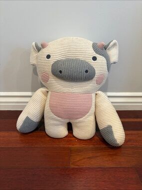 Bearaby Cody Cow Plush Knit Cream and Pink Cow Weighted Pillow 100% Cotton Sleep